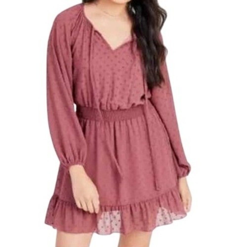 Altar'd State Mauve Swiss Dot Smocked Dress L